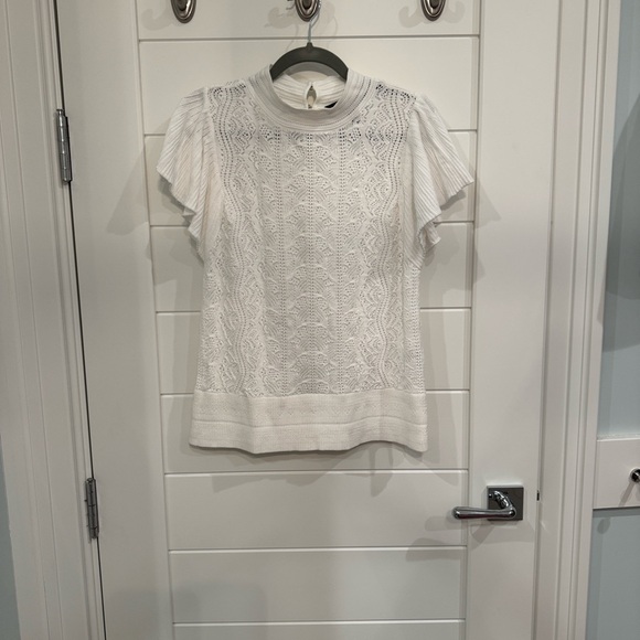 White House Black Market Tops - White House Black Market mock neck, pointelle knit top with flutter sleeves